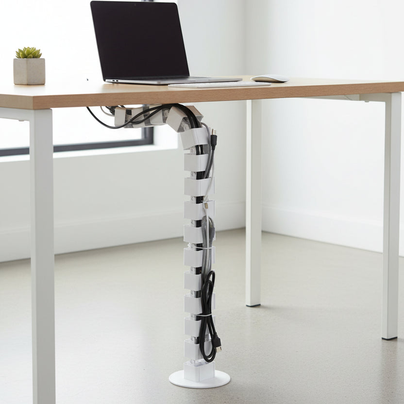 White Cable Management Slinky Floor to Desk Criteriion