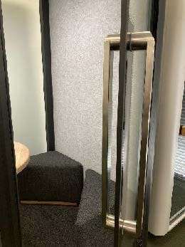 Nrushed steel door handle for Zeno office phone booth