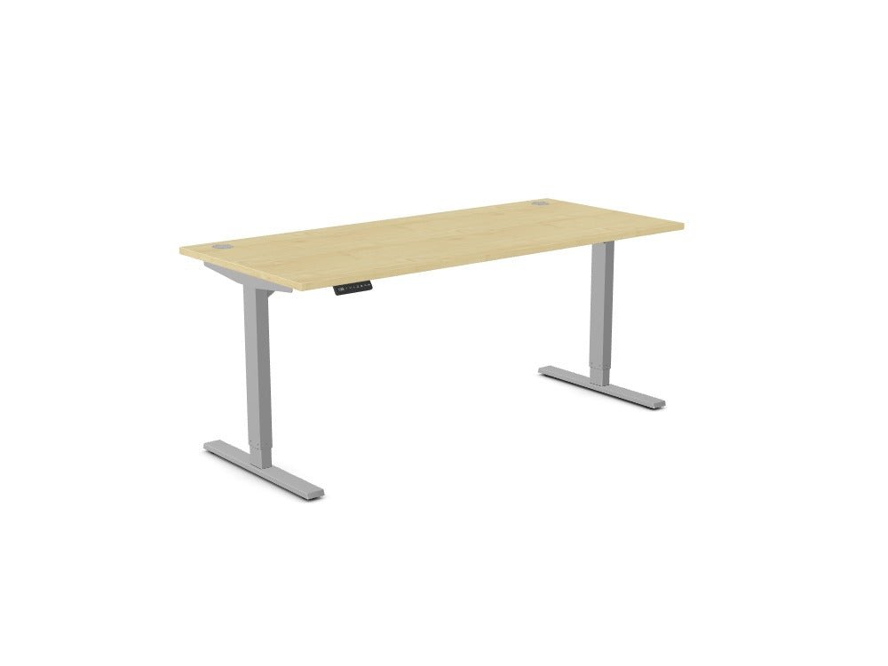 Zoom Single Electric Height Adjustable Desk Maple Top with Silver Legs - MTO CLA Office 180cm by 80cm Portals Frame: ZOOM/JS36DR - 1 - 2 - R/SLV + Top: E - 25 - TP1880/MPHeight Adjustable Desk