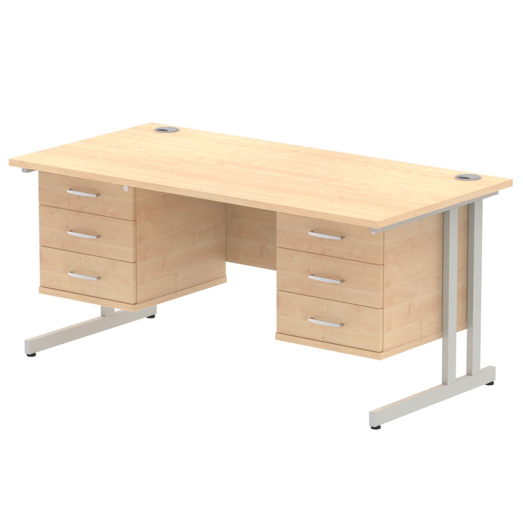 Office furniture impulse-cantilever-straight-desk-silver-frame-with-fixed-pedestal Dynamic  WALNUT 180 Wide 2 Drawer