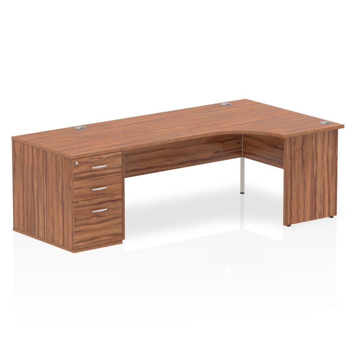 Office furniture impulse-panel-end-crescent-desk-workstation Dynamic  Walnut 180 Right Wide 800 Pedestal