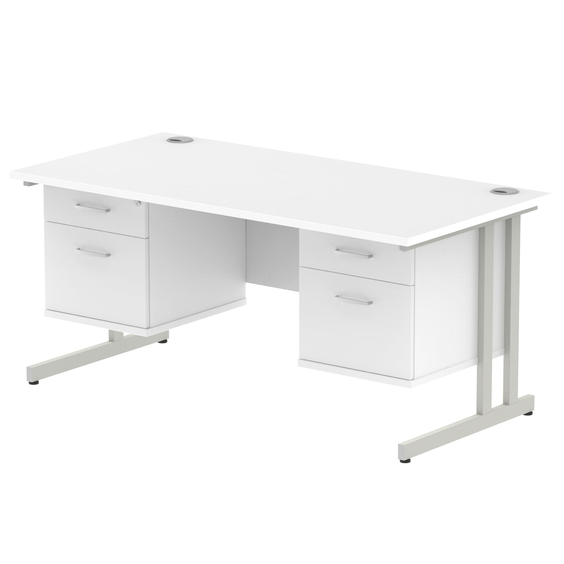 Office furniture impulse-cantilever-straight-desk-silver-frame-with-fixed-pedestal Dynamic  WALNUT 180 Wide 3 Drawer x2