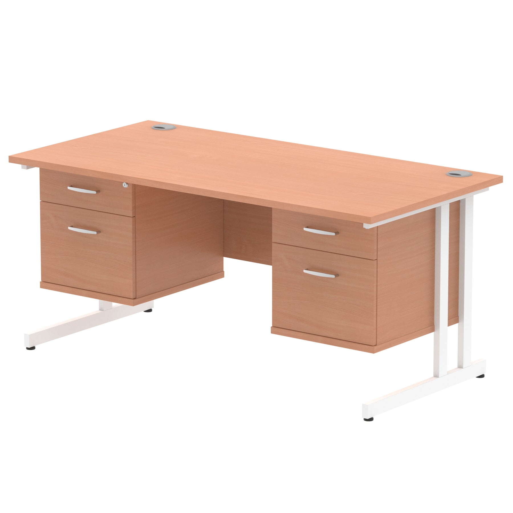 Office furniture impulse-cantilever-straight-desk-white-frame-with-fixed-pedestal Dynamic  OAK 180 Wide 2 Drawer x2
