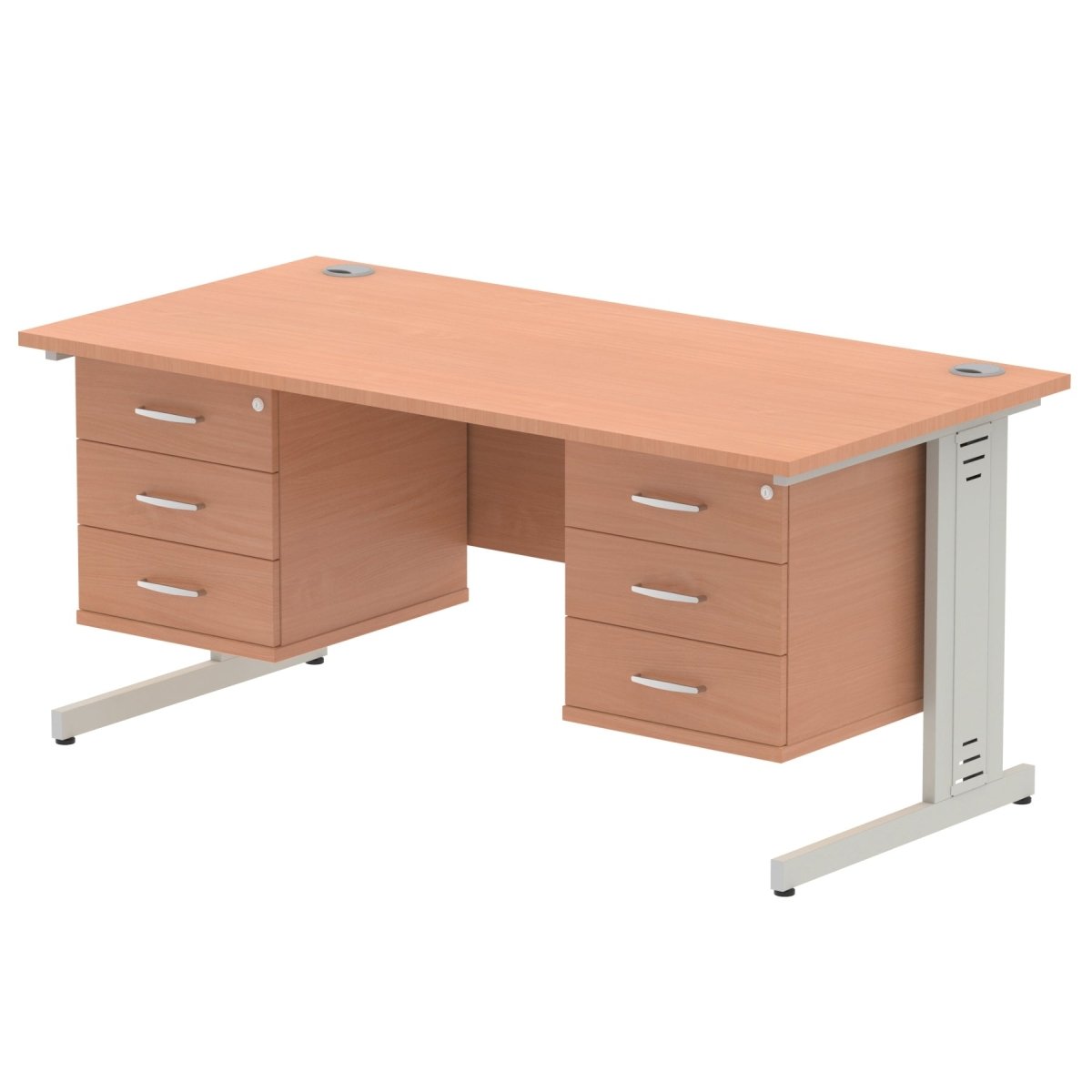 Office furniture impulse-160mm-cable-managed-straight-desk-with-fixed-pedestal Dynamic  WALNUT Desk Colour 2 Drawer 