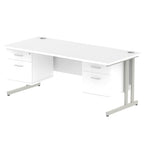 Office furniture impulse-cantilever-straight-desk-silver-frame-with-fixed-pedestal Dynamic  WHITE 180 Wide 3 Drawer x2