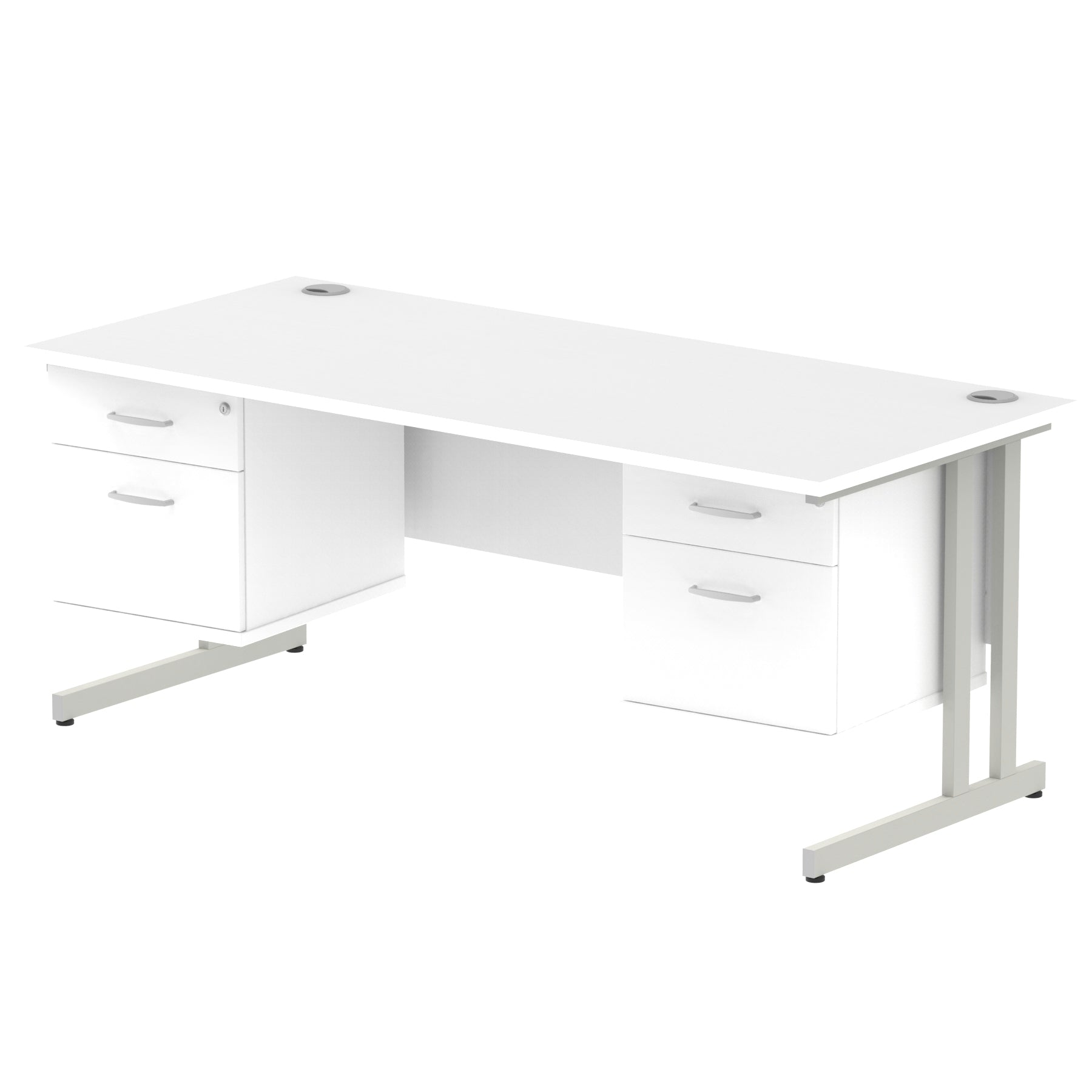 Office furniture impulse-cantilever-straight-desk-silver-frame-with-fixed-pedestal Dynamic  WHITE 180 Wide 3 Drawer x2