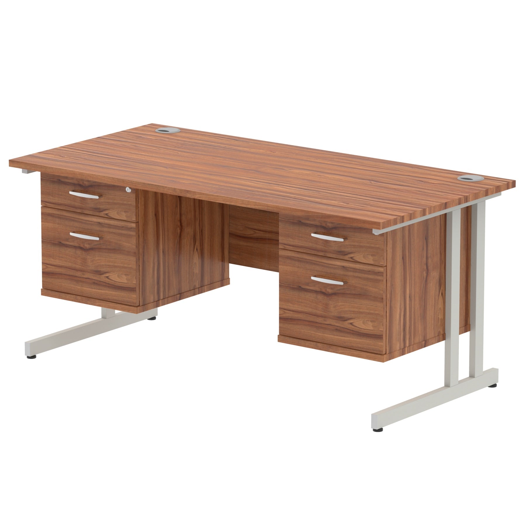 Office furniture impulse-cantilever-straight-desk-silver-frame-with-fixed-pedestal Dynamic  WALNUT 180 Wide 2 Drawer x2