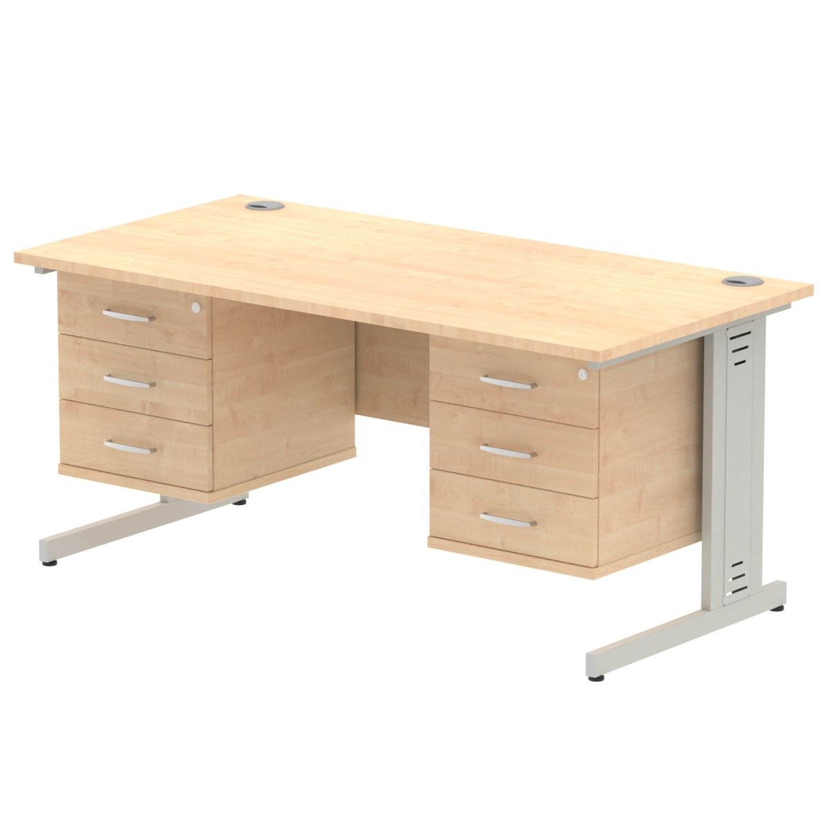 impulse-160mm-cable-managed-straight-desk-with-fixed-pedestal Dynamic  WALNUT Desk Colour 2 Drawer & 3 Drawer 