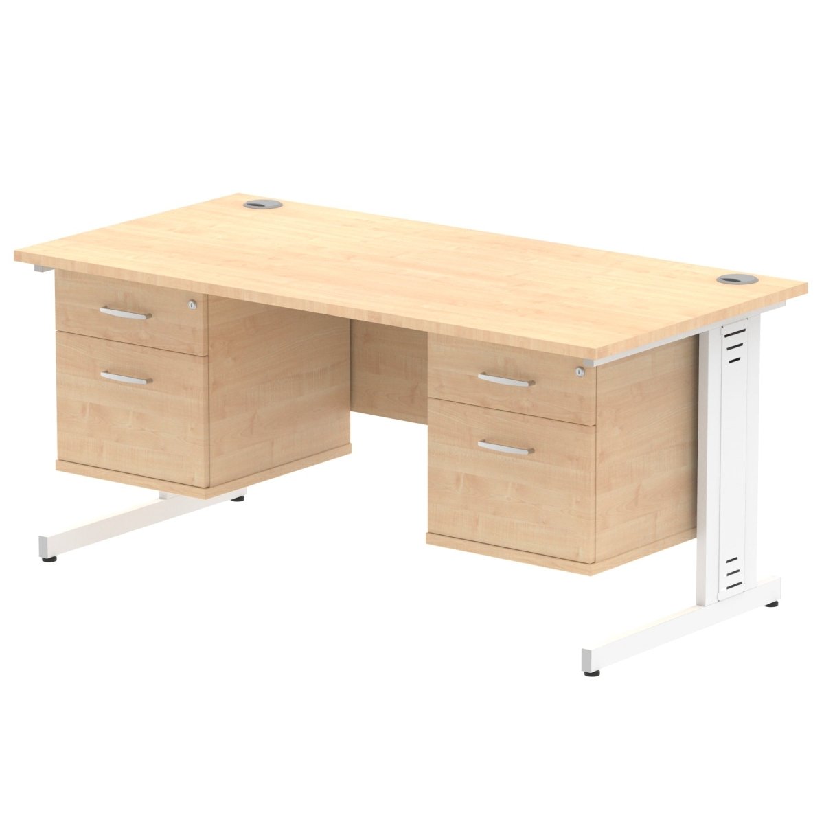 Office furniture impulse-160mm-cable-managed-straight-desk-with-fixed-pedestal Dynamic  WALNUT Desk Colour 2 Drawer 