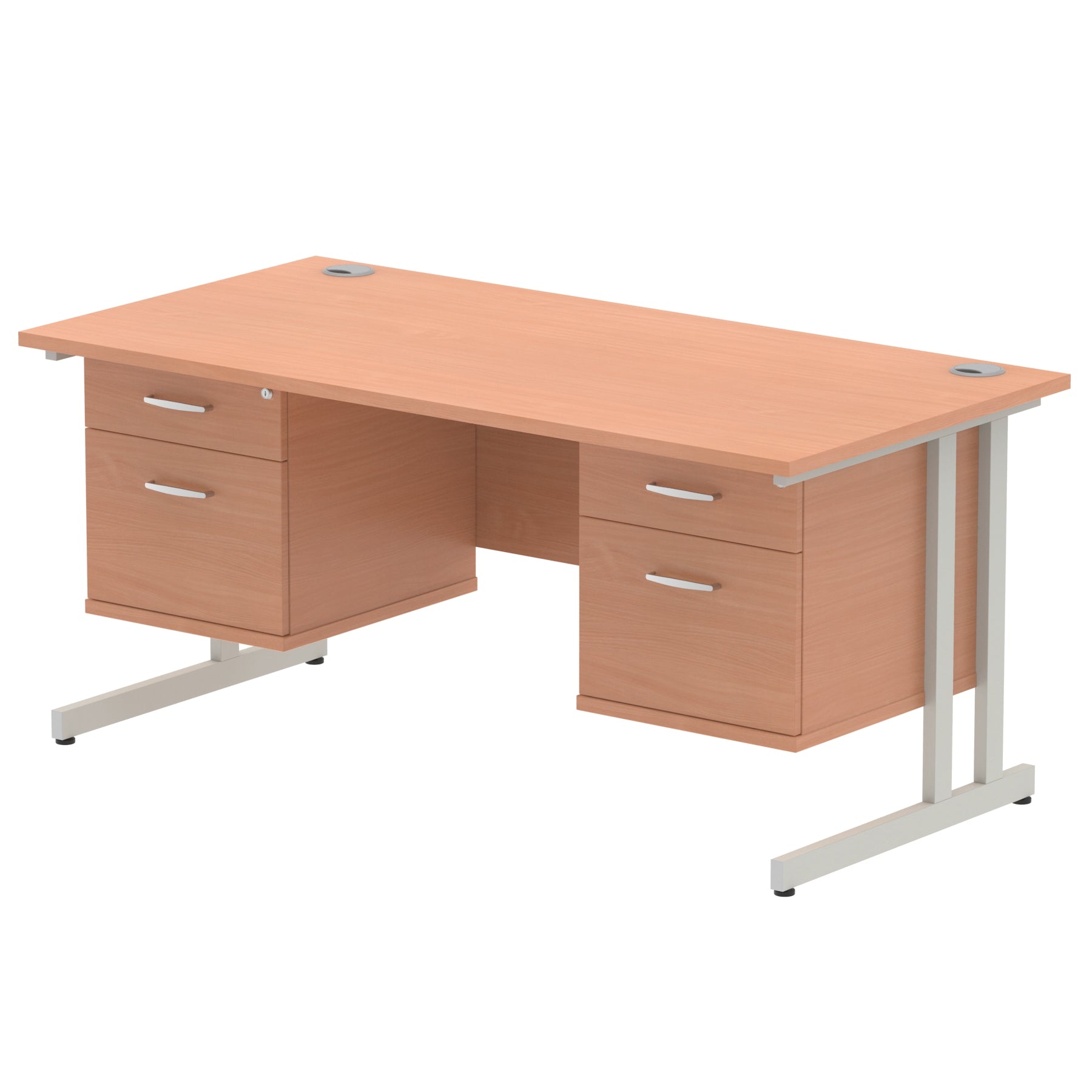 Office furniture impulse-cantilever-straight-desk-silver-frame-with-fixed-pedestal Dynamic  OAK 180 Wide 2 Drawer x2