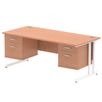 Office furniture impulse-cantilever-straight-desk-white-frame-with-fixed-pedestal Dynamic  WALNUT 180 Wide 3 Drawer x2