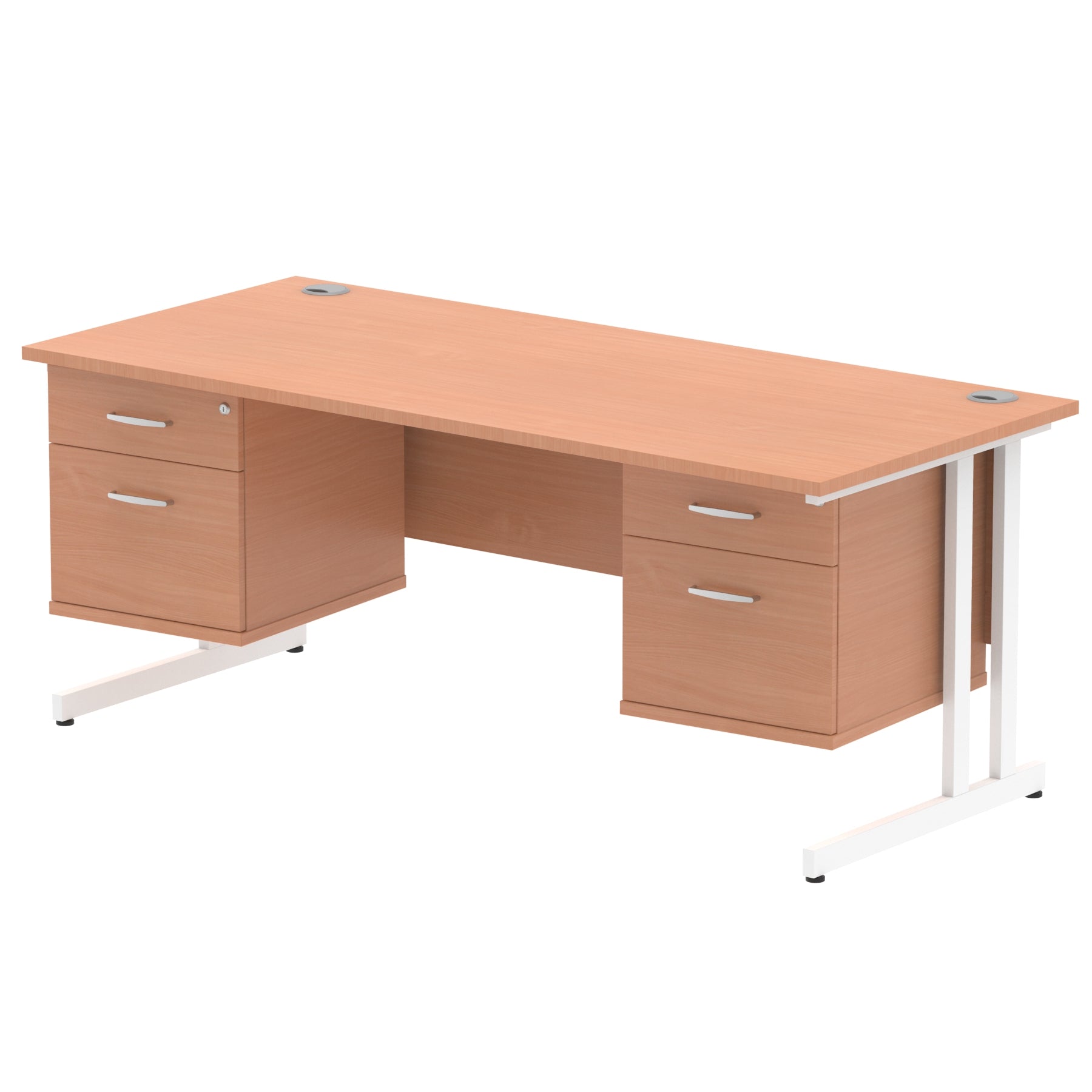 Office furniture impulse-cantilever-straight-desk-white-frame-with-fixed-pedestal Dynamic  WALNUT 180 Wide 3 Drawer x2