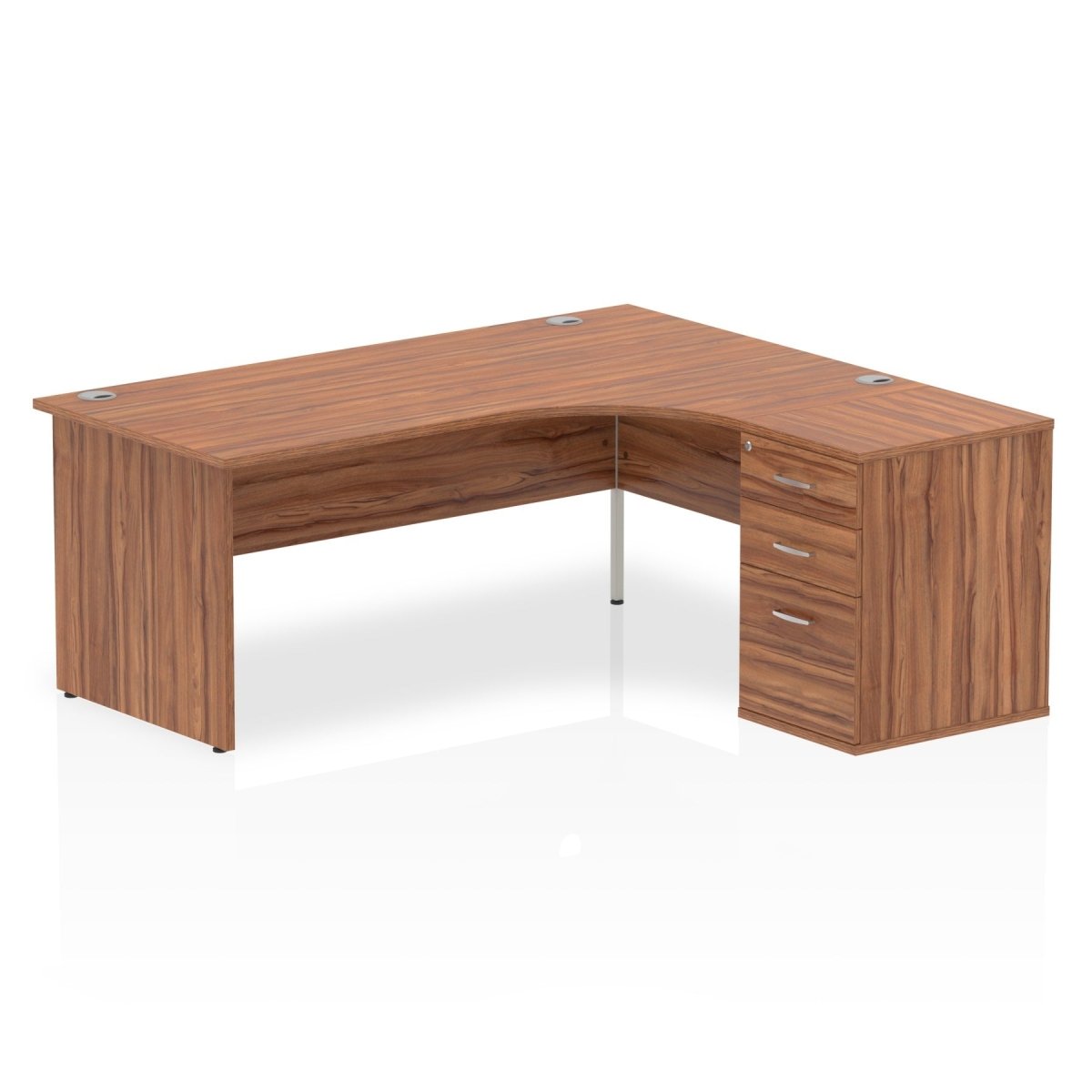 Office furniture impulse-panel-end-crescent-desk-workstation Dynamic  Walnut 180 Right Wide 600 Pedestal