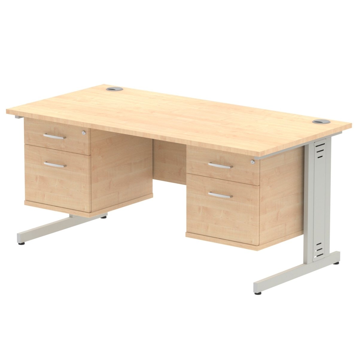Office furniture impulse-160mm-cable-managed-straight-desk-with-fixed-pedestal Dynamic  WALNUT Desk Colour 3 Drawer x2 
