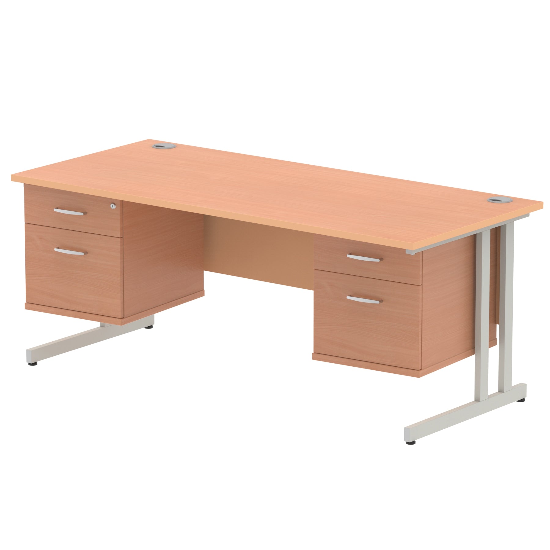 impulse-cantilever-straight-desk-silver-frame-with-fixed-pedestal Dynamic  WHITE 180 Wide 2 Drawer & 3 Drawer