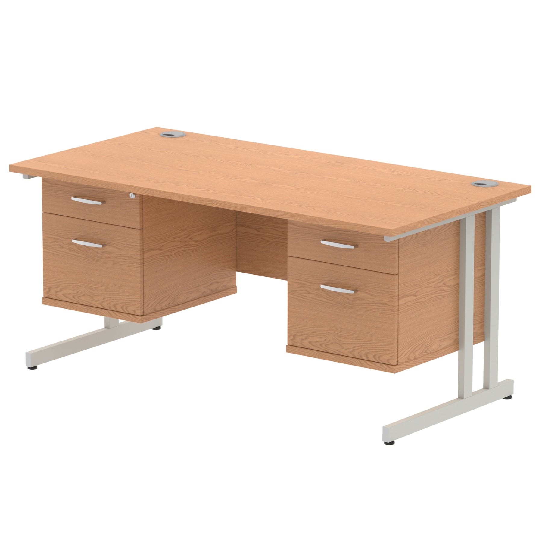 Office furniture impulse-cantilever-straight-desk-silver-frame-with-fixed-pedestal Dynamic  WALNUT 180 Wide 3 Drawer