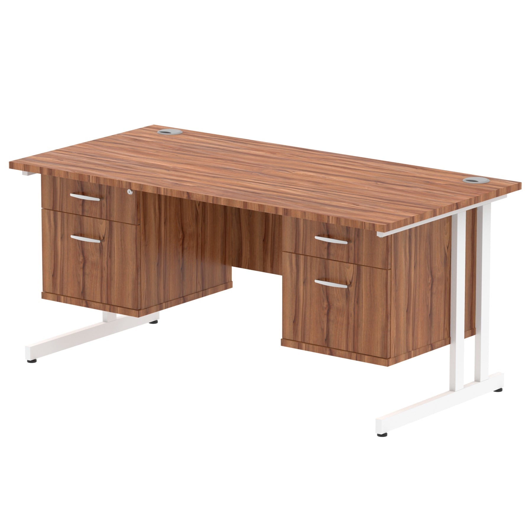Office furniture impulse-cantilever-straight-desk-white-frame-with-fixed-pedestal Dynamic  WALNUT 180 Wide 3 Drawer