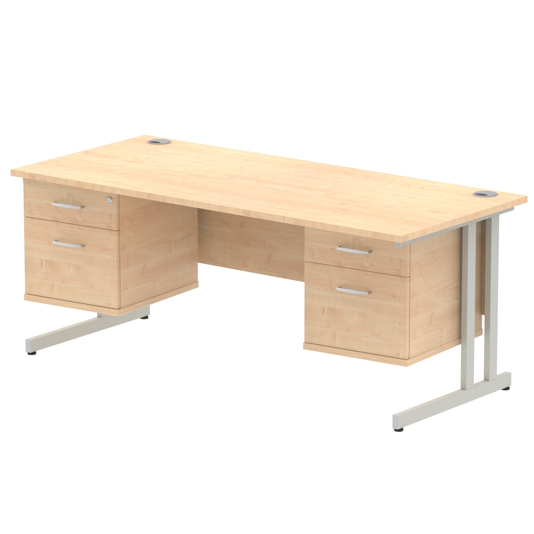 Office furniture impulse-cantilever-straight-desk-silver-frame-with-fixed-pedestal Dynamic  WHITE 180 Wide 2 Drawer
