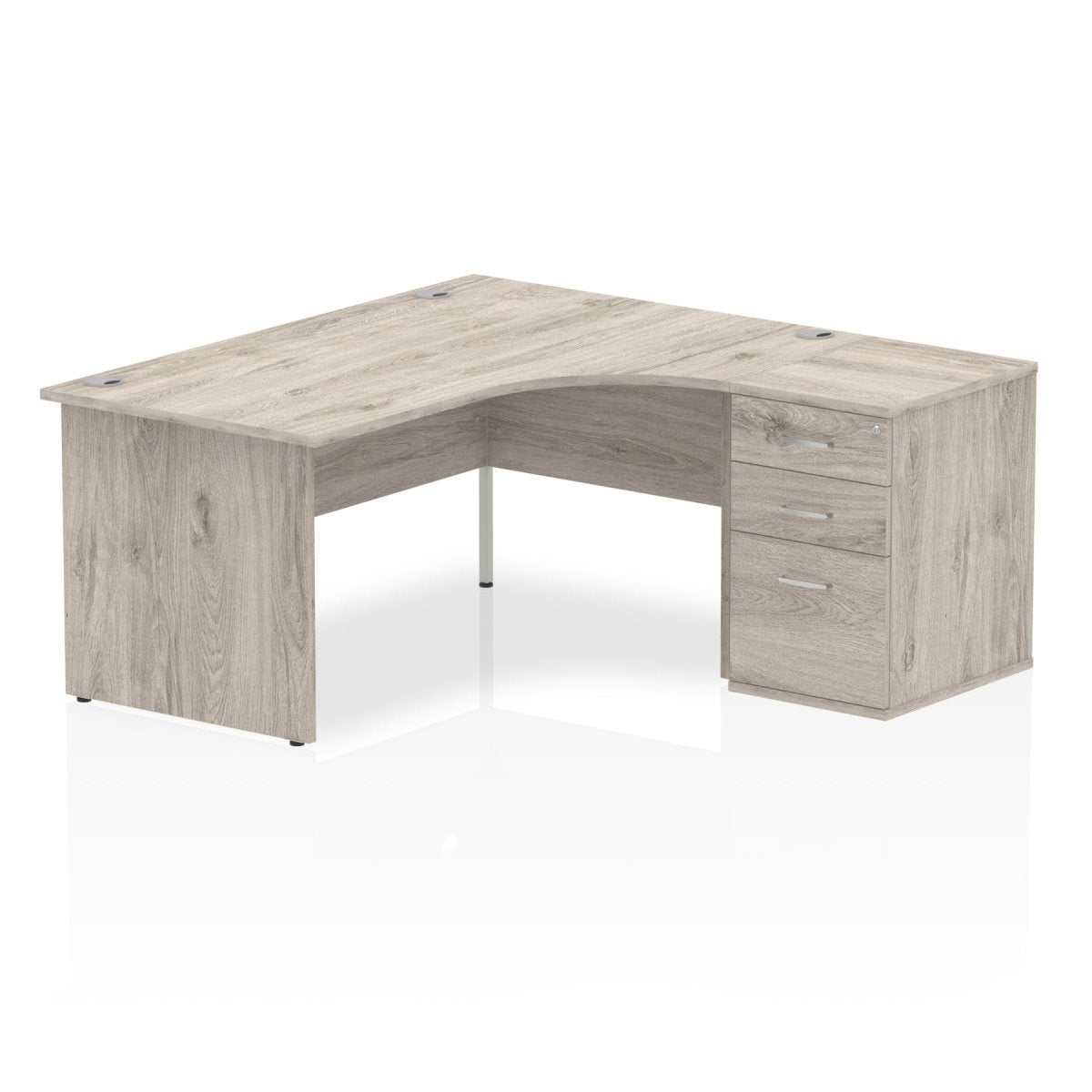 Office furniture impulse-panel-end-crescent-desk-workstation Dynamic  Grey Oak 160 Right Wide 600 Pedestal