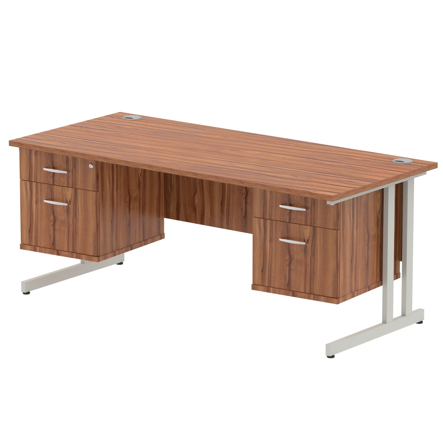 Office furniture impulse-cantilever-straight-desk-silver-frame-with-fixed-pedestal Dynamic  WHITE 180 Wide 2 Drawer x2