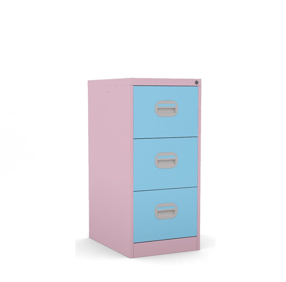 Colourful 3 drawer filing cbainet ion 360 degree view and AR choose colours