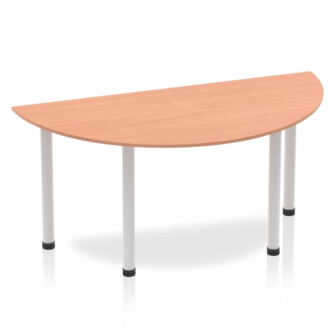 Office furniture impulse-semi-circle-table-with-post-leg Dynamic  Beech 160 Wide Silver