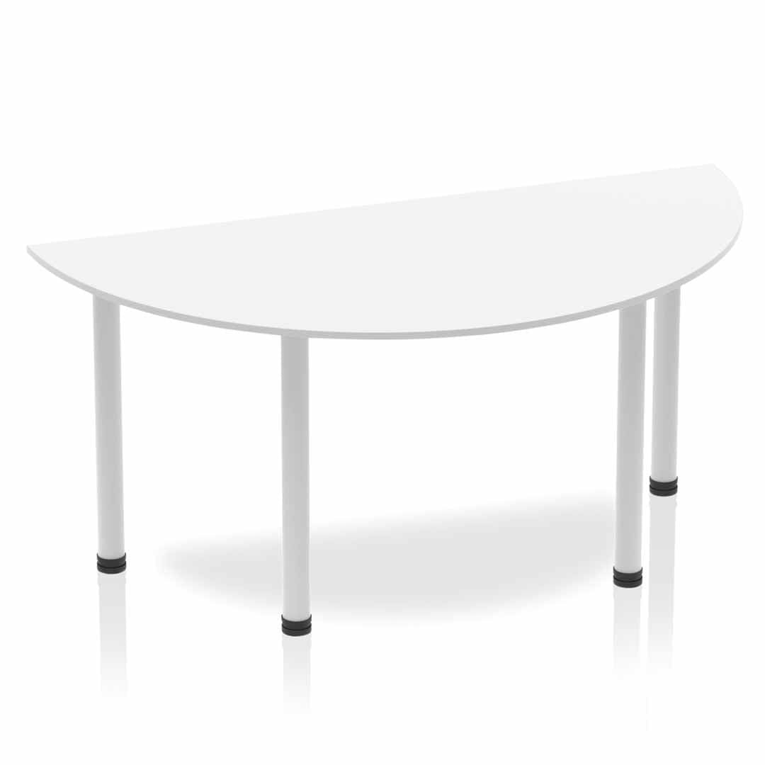 Office furniture impulse-semi-circle-table-with-post-leg Dynamic  White 160 Wide Silver