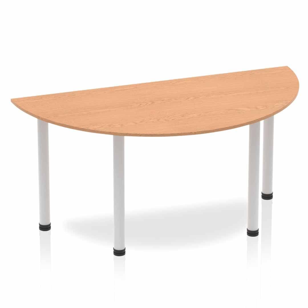 Office furniture impulse-semi-circle-table-with-post-leg Dynamic  Oak 160 Wide Silver