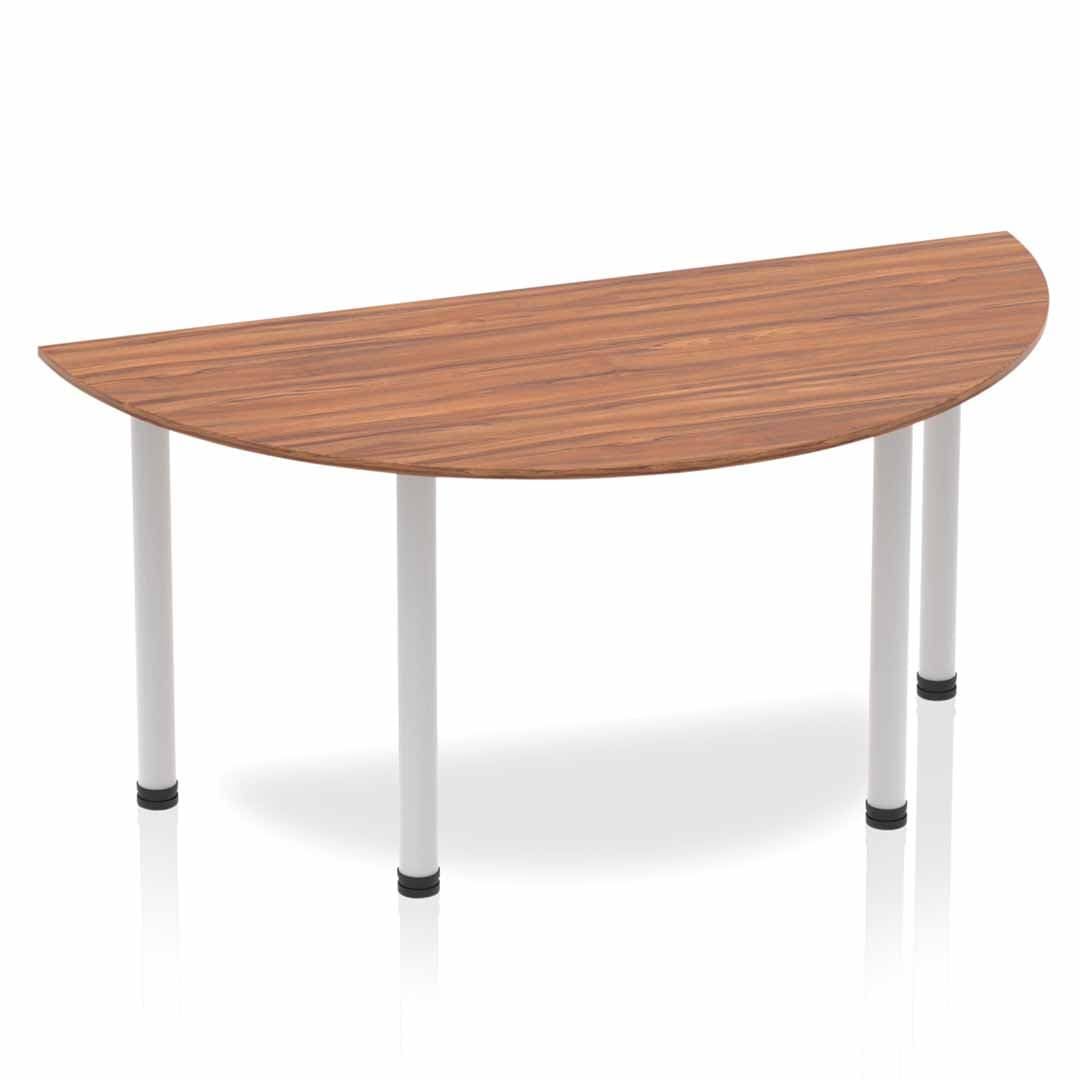 Office furniture impulse-semi-circle-table-with-post-leg Dynamic  Walnut 160 Wide Silver