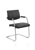 Office Visitor Chair Havanna Medium Back Cantilever with Arms Black Leather   
