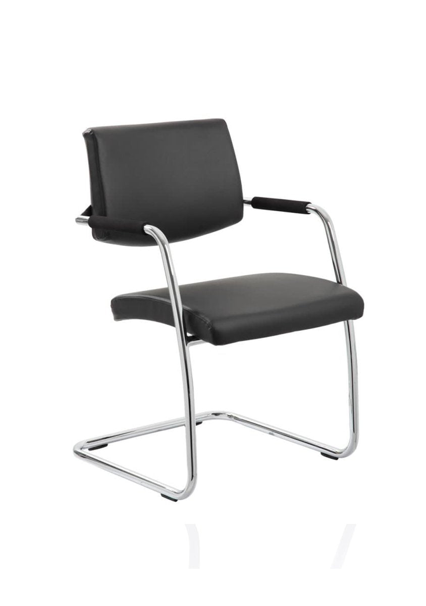 Office Visitor Chair Havanna Medium Back Cantilever with Arms Black Leather   