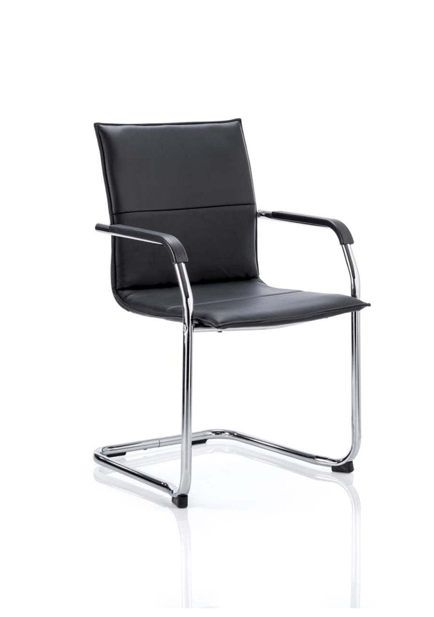 Office Visitor Chair Echo Medium Back Leather Cantilever with Arms Black   