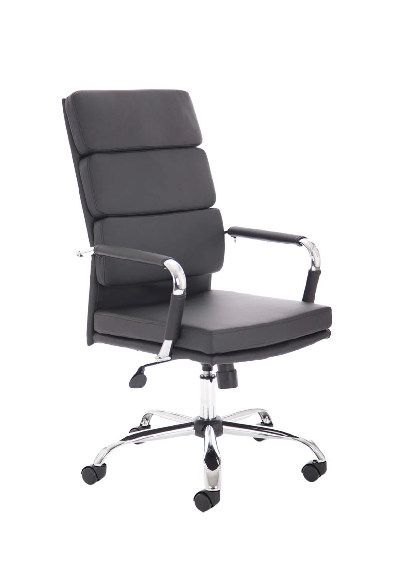 Executive ffice Chair Bonded Leather Owith Chrome Accents  Colour Black Leather 