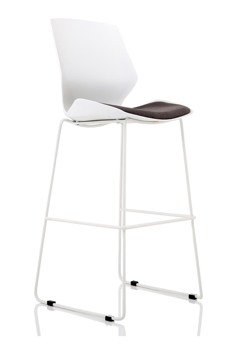 High Stool Chair Florence White Frame Fabric Seat  Grey   