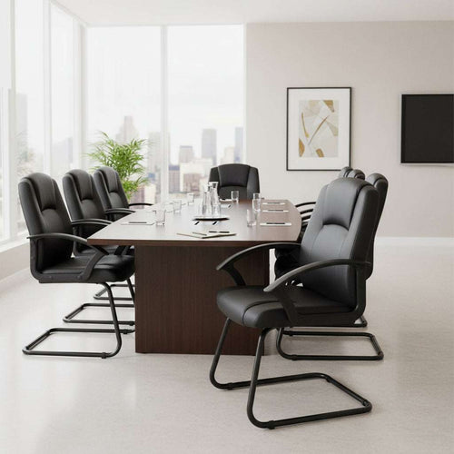 Visitor Chair Bella Medium Back Black Bonded Leather Black Frame Cantilever   Colour Black 