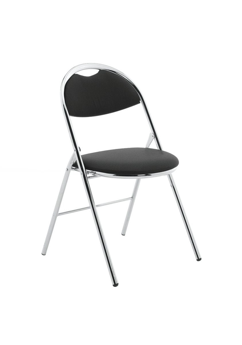 Folding Visitor Chair Milan High Back Black Vinyl Chrome Frame   Colour Black Leather 