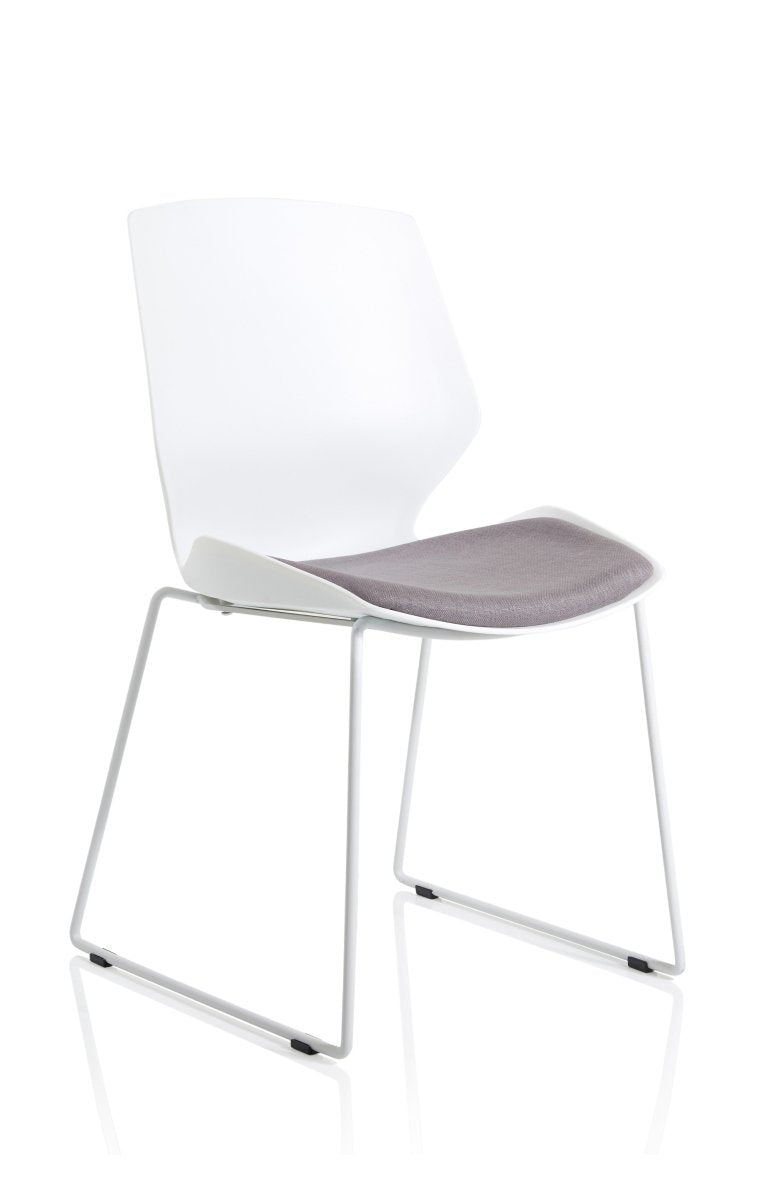 Visitor Chair Florence Sled White Frame Fabric Seat   Colour Dark Grey