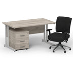 impulse-140mm-cantilever-straight-desk-with-mobile-pedestal-and-chiro-operator-chair Dynamic  Oak Desk Silver Leg