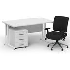 impulse-140mm-cantilever-straight-desk-with-mobile-pedestal-and-chiro-operator-chair Dynamic  Maple Desk White Leg