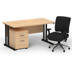 impulse-140mm-cantilever-straight-desk-with-mobile-pedestal-and-chiro-operator-chair Dynamic  White Desk White Leg