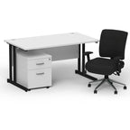 impulse-120mm-cantilever-straight-desk-with-mobile-pedestal-and-chiro-operator-chair Dynamic  Maple Desk Black Leg