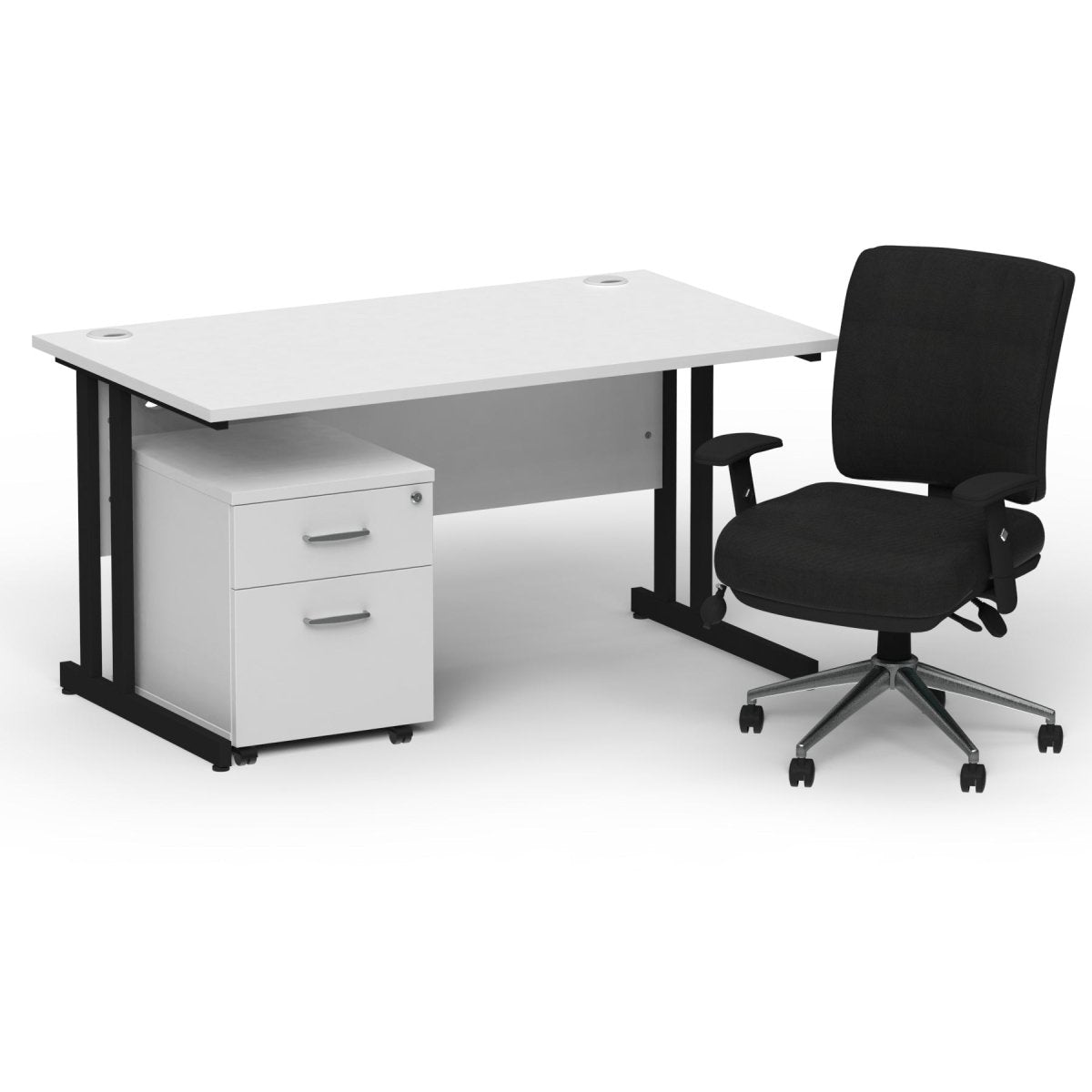 impulse-120mm-cantilever-straight-desk-with-mobile-pedestal-and-chiro-operator-chair Dynamic  Maple Desk Black Leg