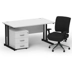 impulse-140mm-cantilever-straight-desk-with-mobile-pedestal-and-chiro-operator-chair Dynamic  Maple Desk Black Leg