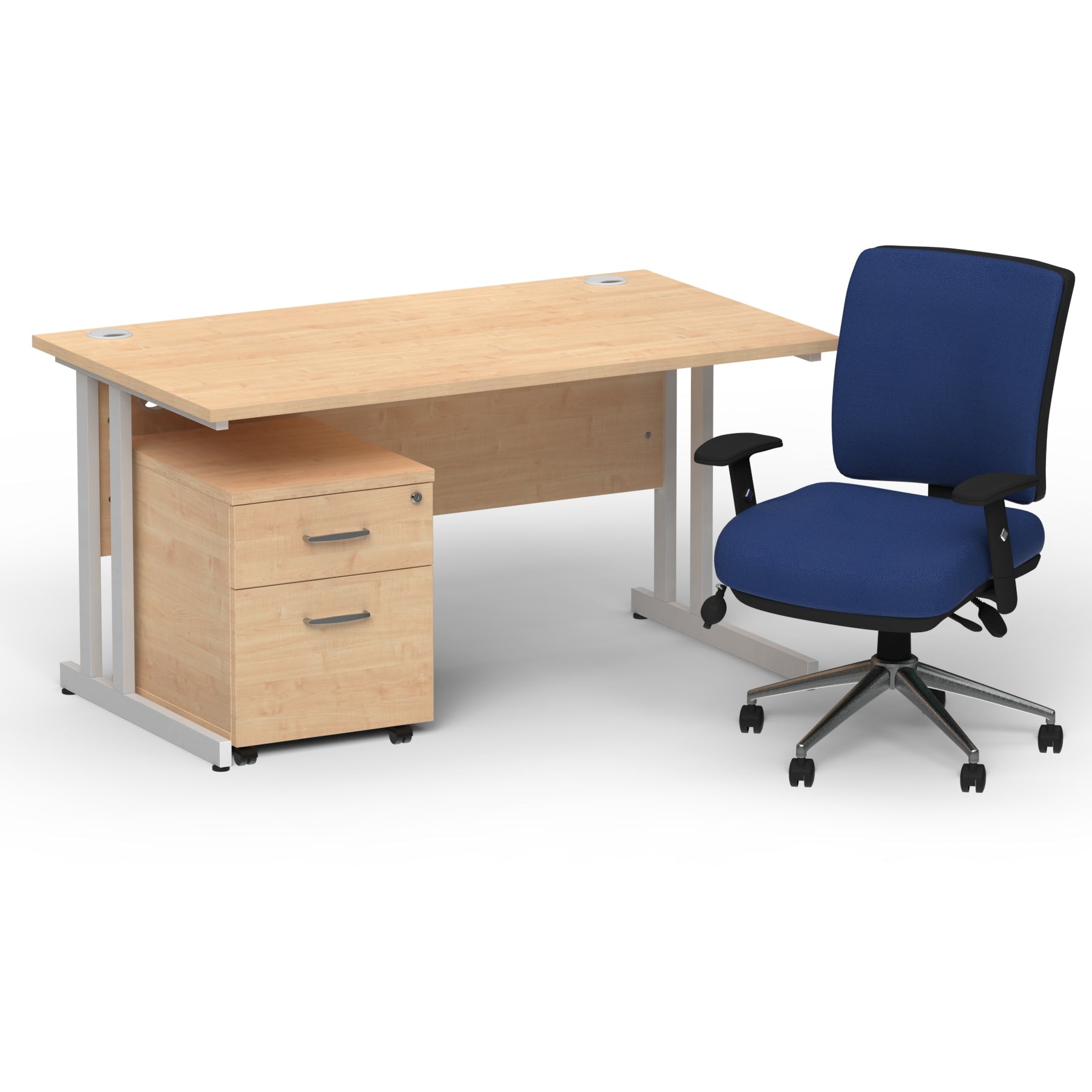 impulse-140mm-cantilever-straight-desk-with-mobile-pedestal-andoperator-chair Dynamic  Silver Maple