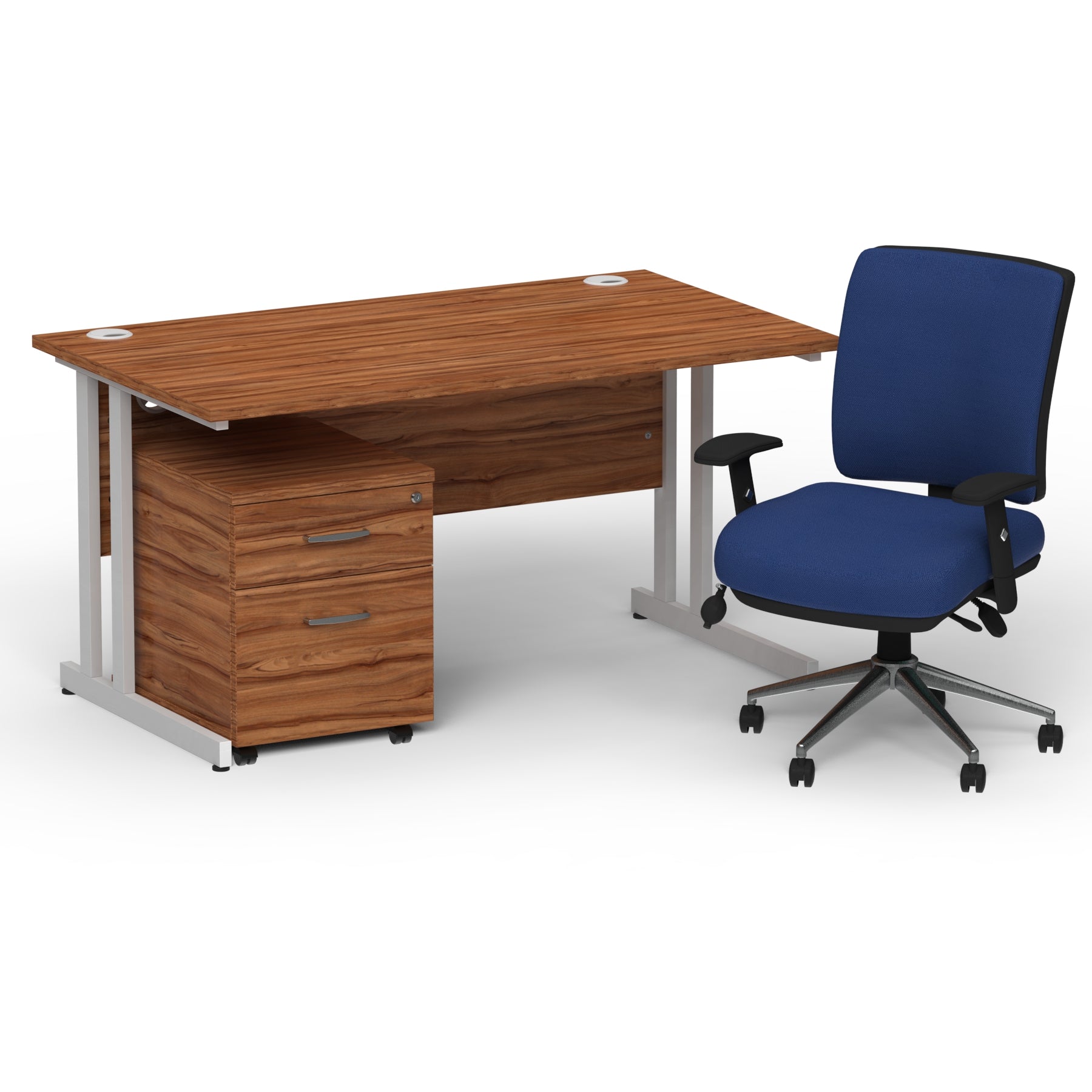 impulse-140mm-cantilever-straight-desk-with-mobile-pedestal-andoperator-chair Dynamic  Silver Walnut