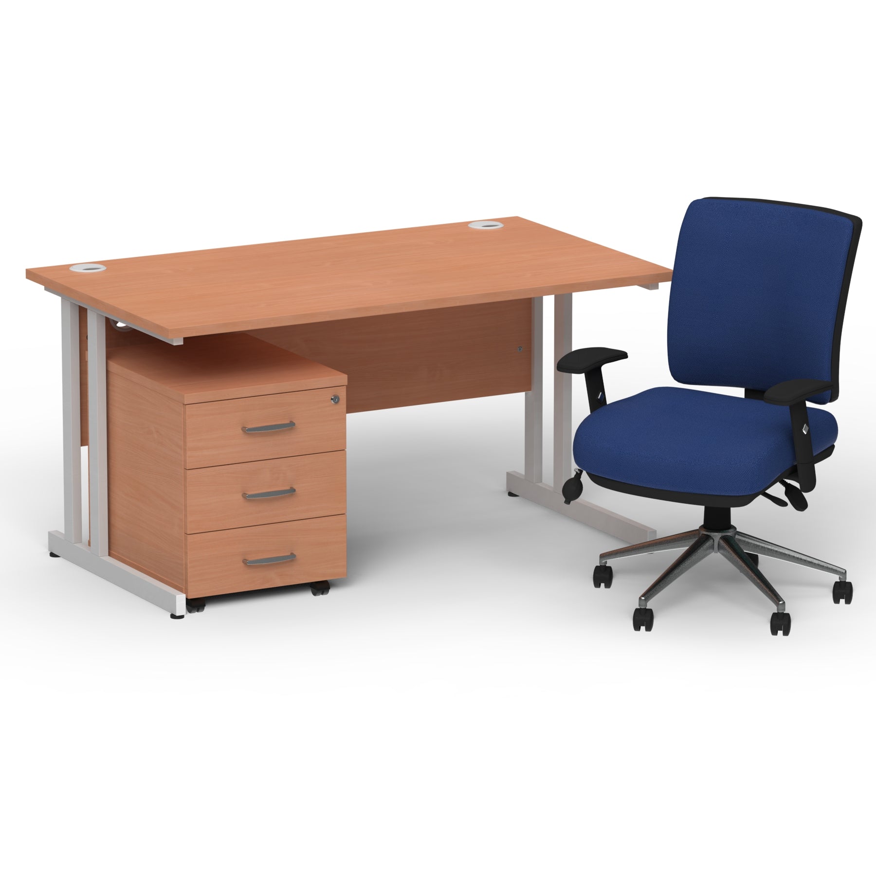impulse-140mm-cantilever-straight-desk-with-mobile-pedestal-andoperator-chair Dynamic  Silver Beech