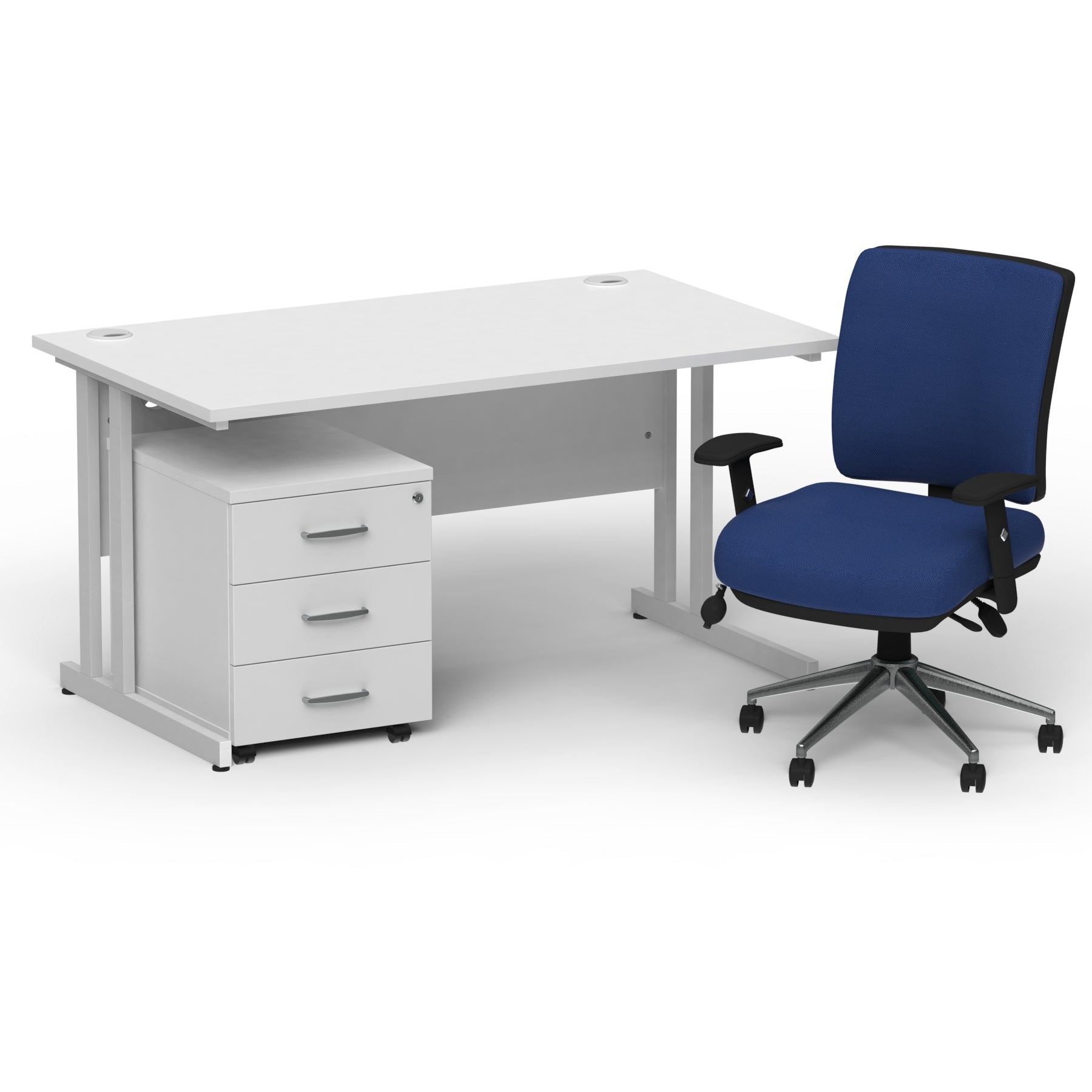 impulse-140mm-cantilever-straight-desk-with-mobile-pedestal-andoperator-chair Dynamic  Silver White