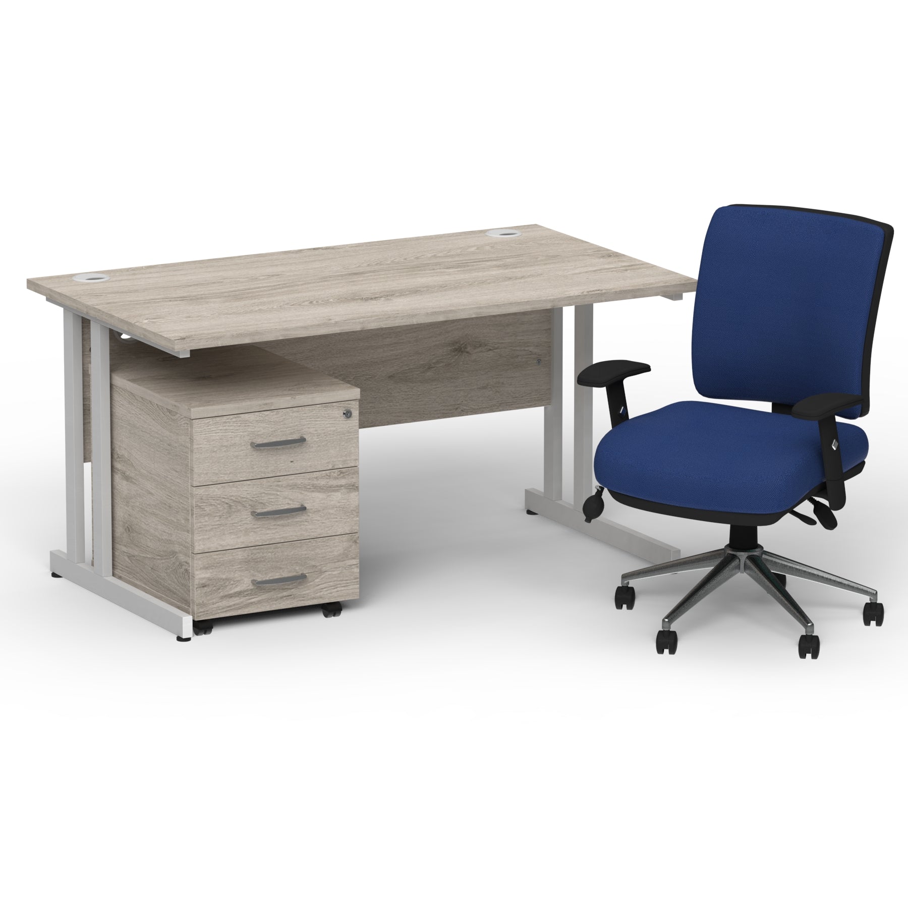 impulse-140mm-cantilever-straight-desk-with-mobile-pedestal-andoperator-chair Dynamic  Silver Grey Oak
