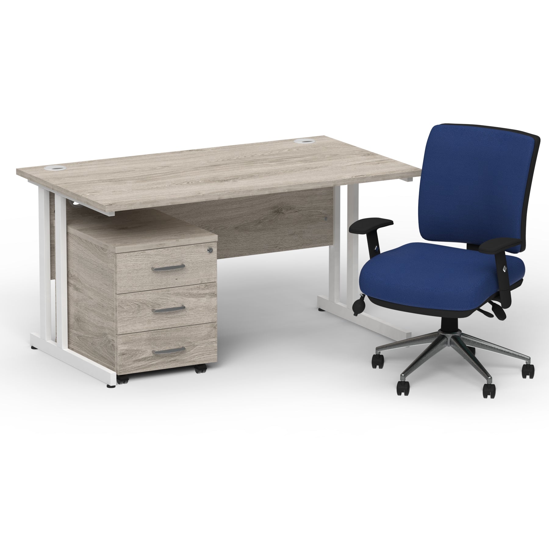 impulse-140mm-cantilever-straight-desk-with-mobile-pedestal-andoperator-chair Dynamic  White Grey Oak