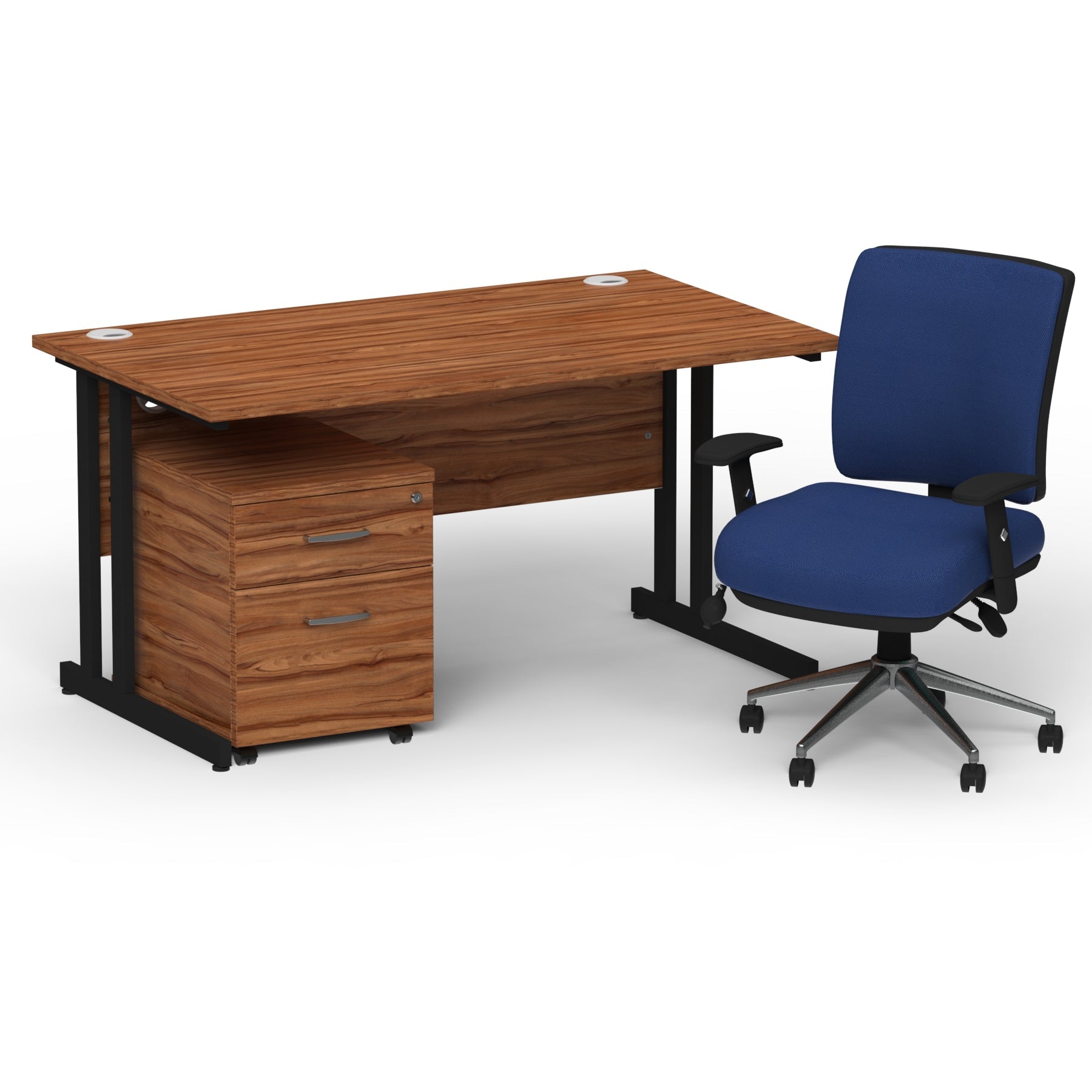 impulse-140mm-cantilever-straight-desk-with-mobile-pedestal-andoperator-chair Dynamic  Black Walnut